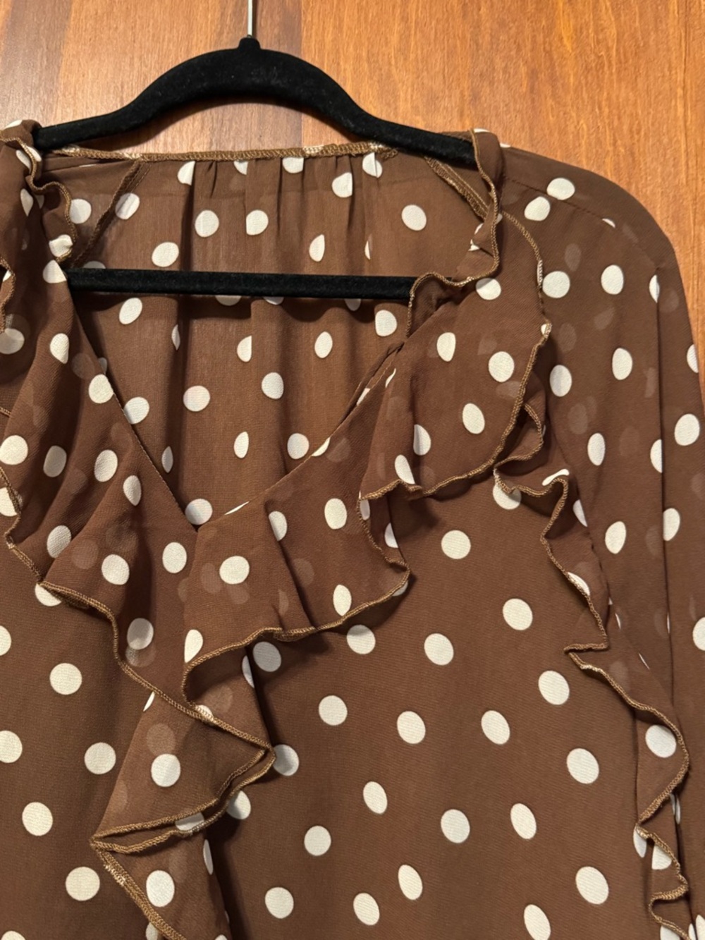 Women’s Plus Size Brown and White Polka Dot Ruffle Cottagecore Boho Top Size 3X - Picture 4 of 7